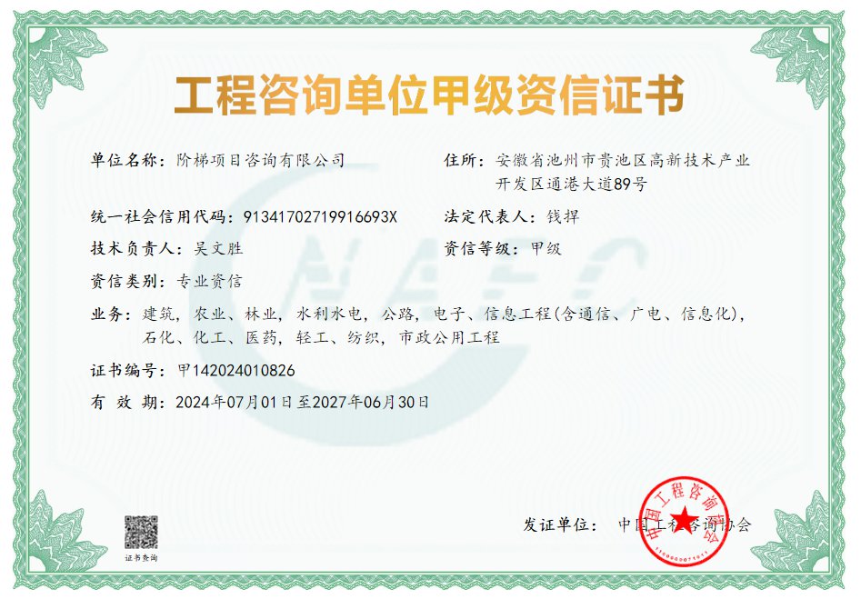工程咨询单位甲级资信证书(专业资信)